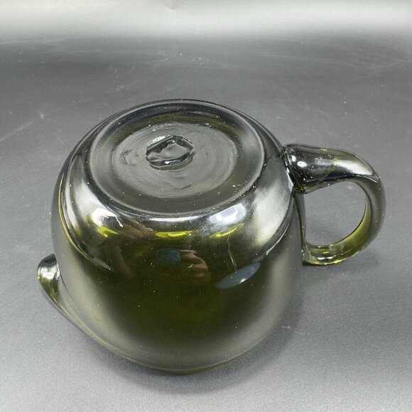 Hand Blown Dark Green Art Glass Pitcher Jug With Handle Hand Made Glassware VTG - Picture 12 of 13